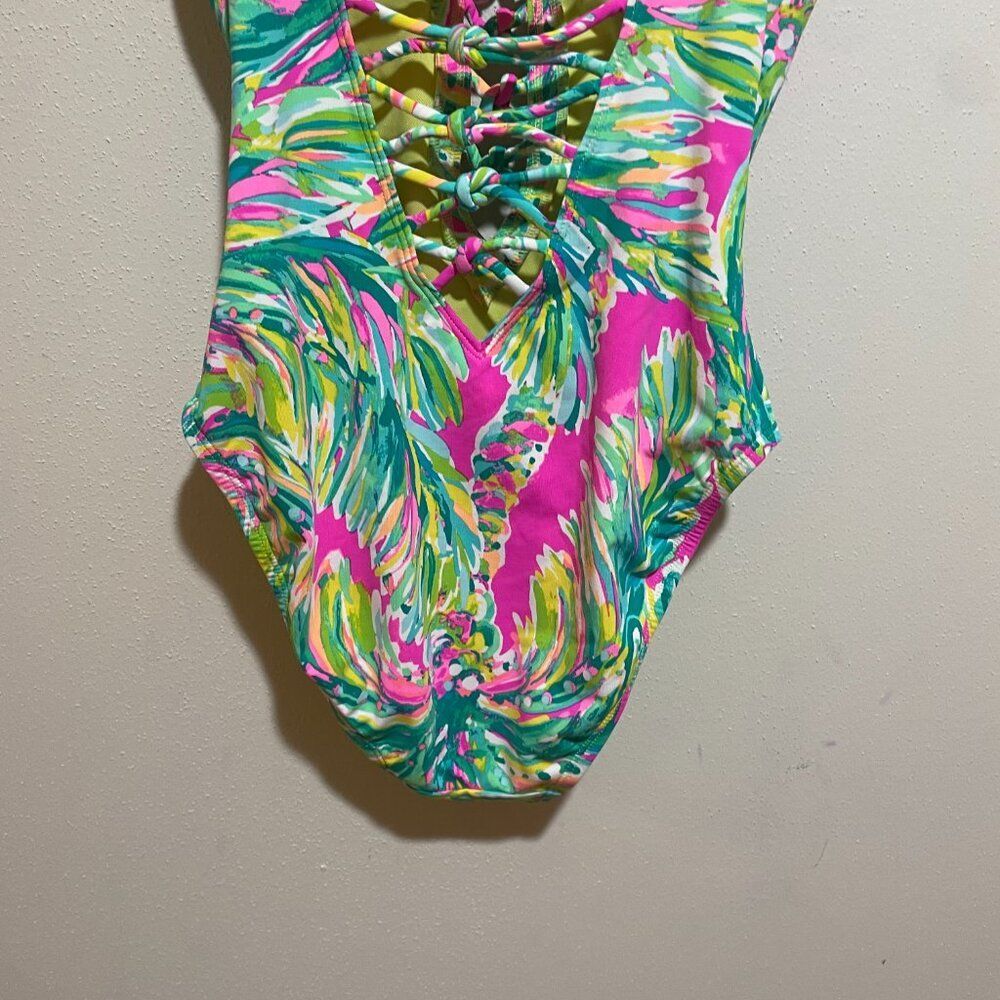 Lilly Pulitzer Size 0 Isle Lattice One Piece Swimsuit Swim Suit Shady Lady Palm - Picture 10 of 11